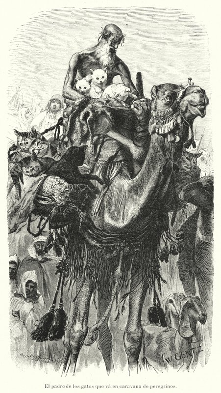 Gardien de chats voyageant avec une caravane de pèlerins (lithographie) - Karl Wilhelm Gentz