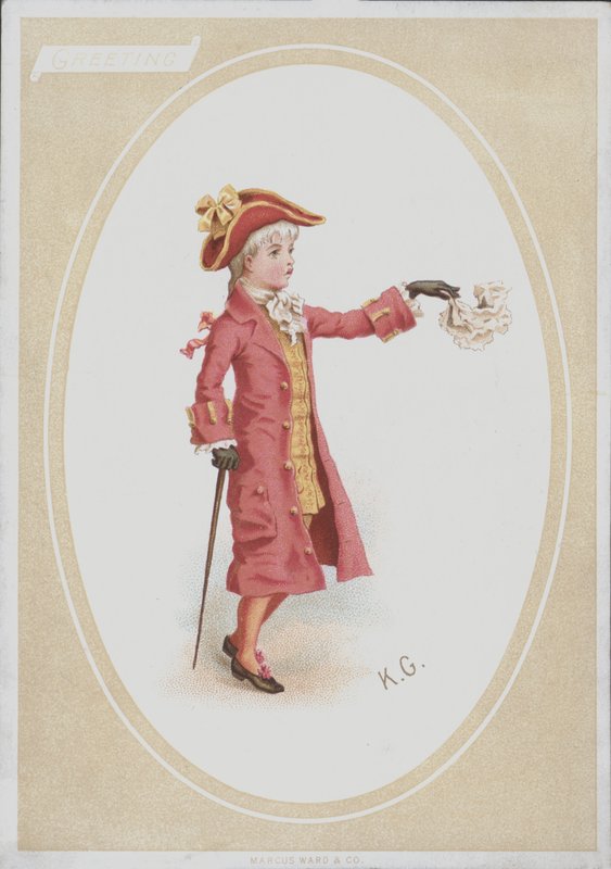 Garçon en costume rouge, agitant un mouchoir - Kate (after) Greenaway