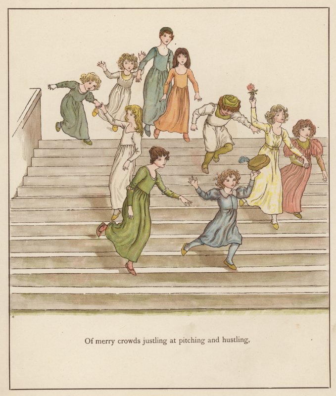 Illustration de Kate Greenaway pour Le Joueur de Flûte de Hamelin par Robert Browning (lithographie en couleur) - Kate (after) Greenaway