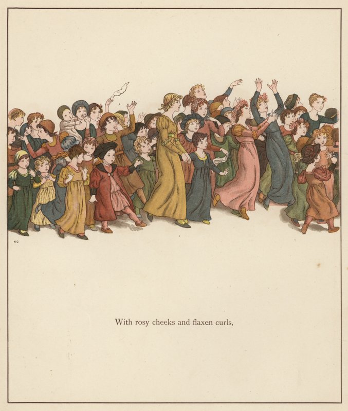 Illustration de Kate Greenaway pour Le Joueur de Flûte de Hamelin par Robert Browning (lithographie en couleur) - Kate (after) Greenaway