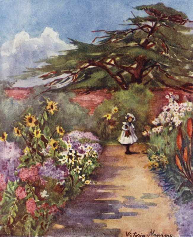 Jardin anglais ancien, parc Brockwell (lithographie en couleur) - Lady Victoria Marjorie Harriet Manners