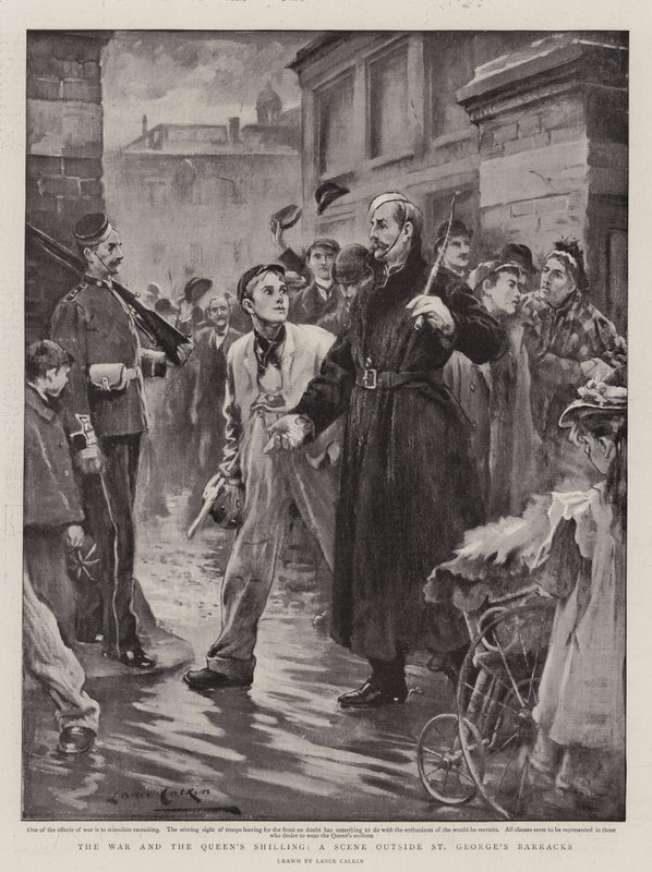 La guerre et le shilling de la reine, une scène devant les casernes de St George - Lance Calkin