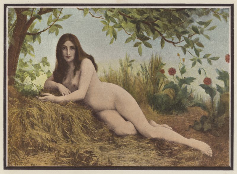 Été, femme allongée dans le foin - Leon Printemps