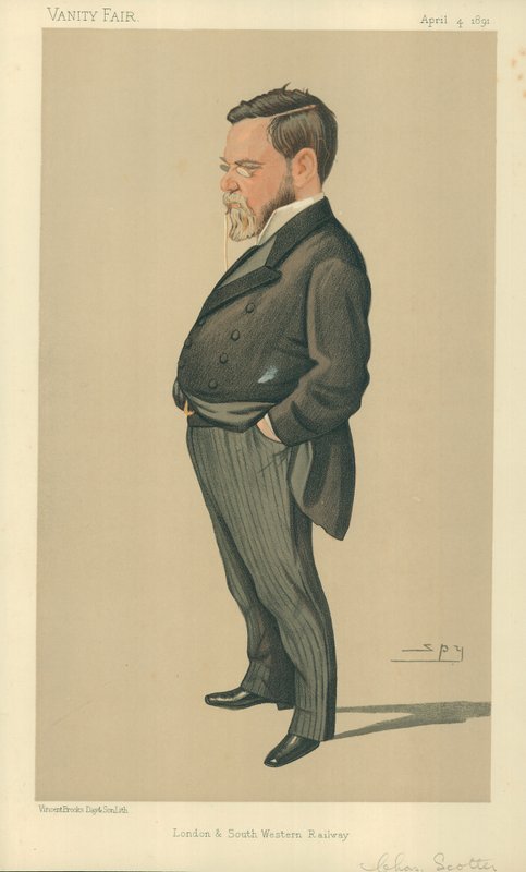 M. Charles Scotter, London and Southern Western Railway, 4 avril 1891, caricature de Vanity Fair - Leslie Matthew Ward