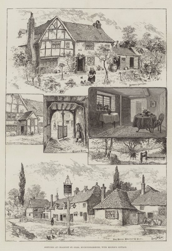 Croquis à Chalfont St Giles, Buckinghamshire, avec le cottage de Milton - Louis Wain