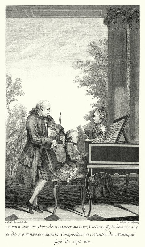 Leopold Mozart jouant de la musique avec sa fille Marianne et son fils Wolfgang (gravure) - Louis Carrogis (after) Carmontelle