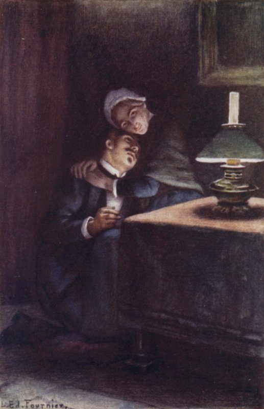 Sa lourde tête laineuse sur ses genoux, il se souvenait des soirées heureuses de son enfance - Louis Edouard Paul Fournier