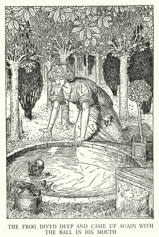 La grenouille plongea profondément et remonta avec la balle dans sa bouche - Louis John Rhead