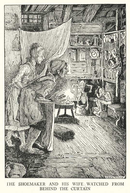Le cordonnier et sa femme regardaient derrière le rideau - Louis John Rhead