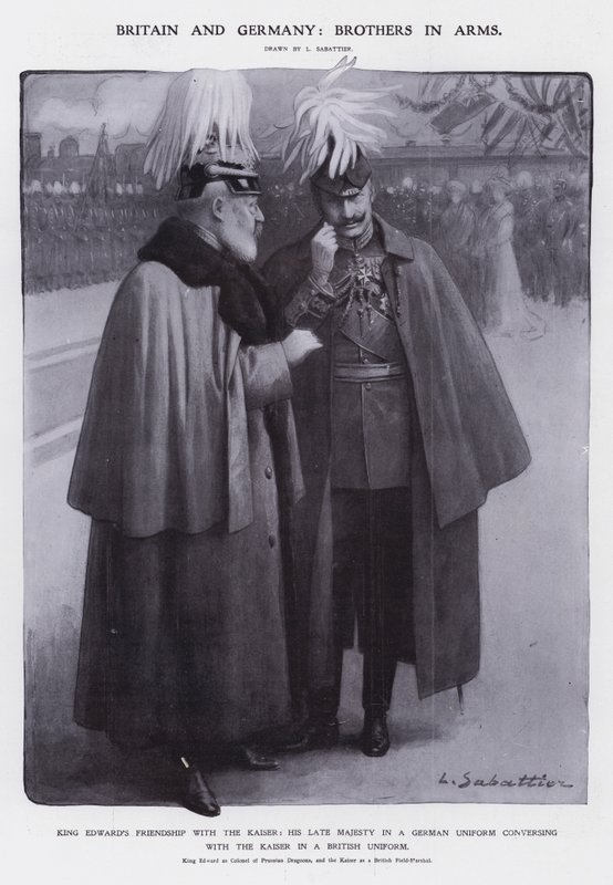 Le roi Édouard VII habillé en colonel des dragons prussiens et le Kaiser Guillaume II habillé en maréchal britannique - Louis Remy Sabattier