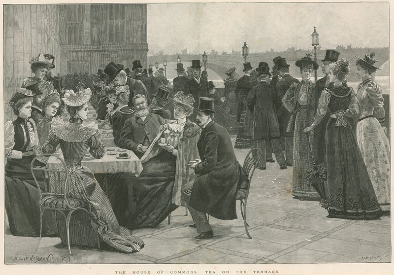 La Chambre des communes - Thé sur la terrasse (gravure) - Lucien Davis