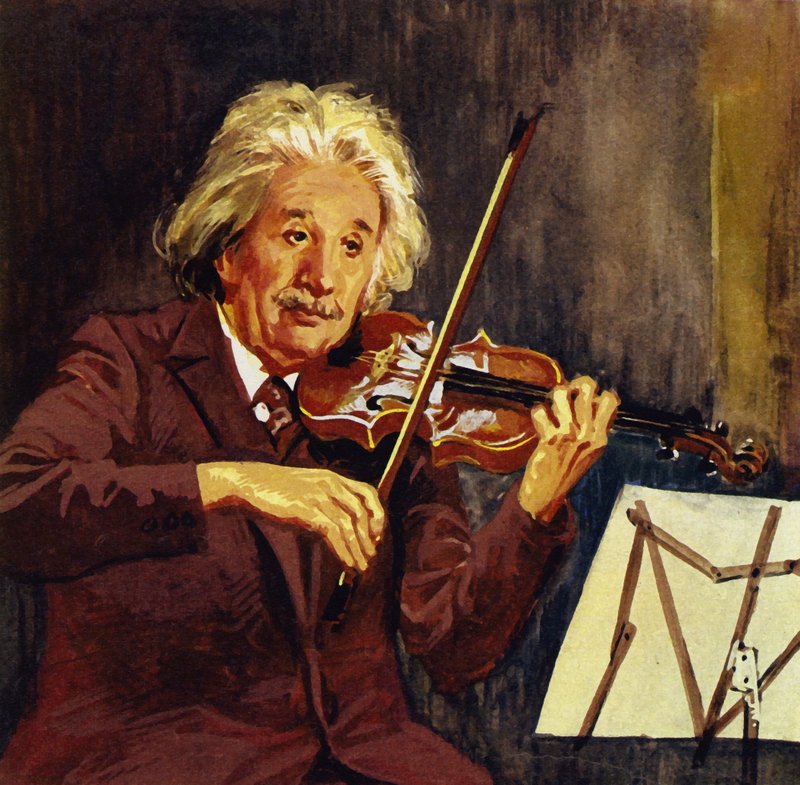 Albert Einstein jouant du violon (lithographie couleur) - Luis Arcas Brauner