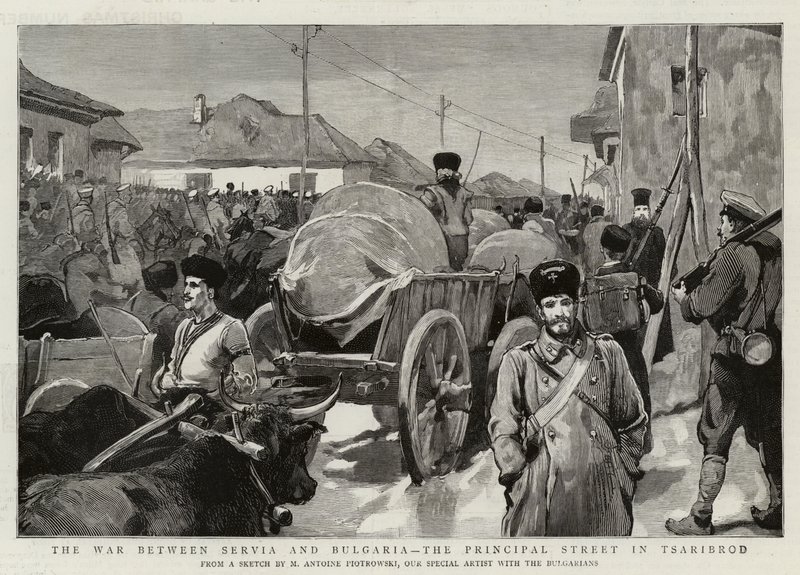 La Guerre entre la Serbie et la Bulgarie, la Rue Principale à Tsaribrod - Maksymiljan Antoni Piotrowski