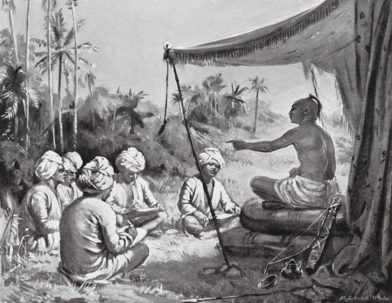 Kulottunga Chola donne des instructions à ses géomètres, 1086 AD (litho) - Margaret (after) Dovaston
