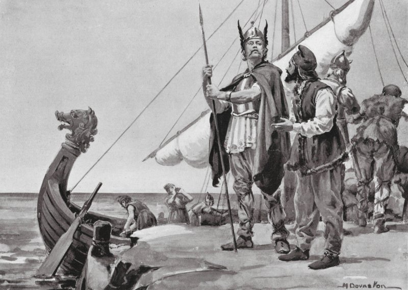 Départ de Rurik pour le pays des Slaves, 862 ap. J.-C. (lithographie) - Margaret (after) Dovaston