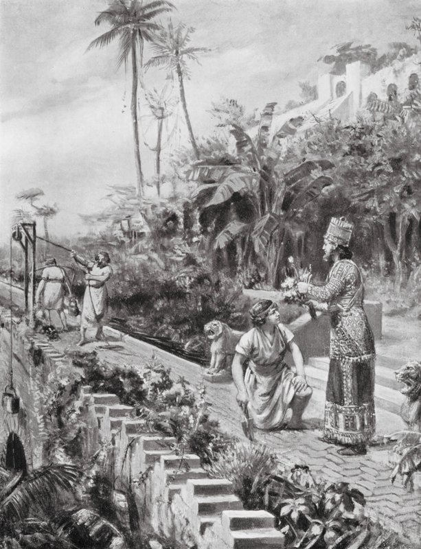 Les jardins suspendus de Babylone (lithographie) - Margaret (after) Dovaston