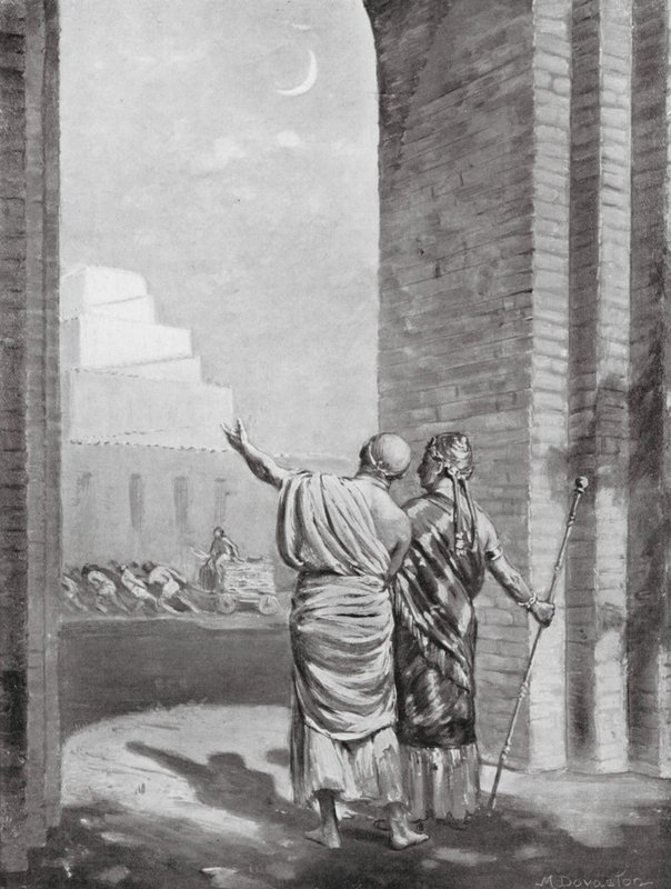 Ur-Engur inspectant le temple du dieu Lune en cours de construction (litho) - Margaret (after) Dovaston