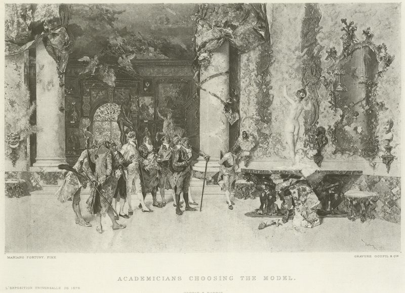 Les académiciens choisissant le modèle (gravure) - Mariano José María Bernardo Fortuny y Carbó