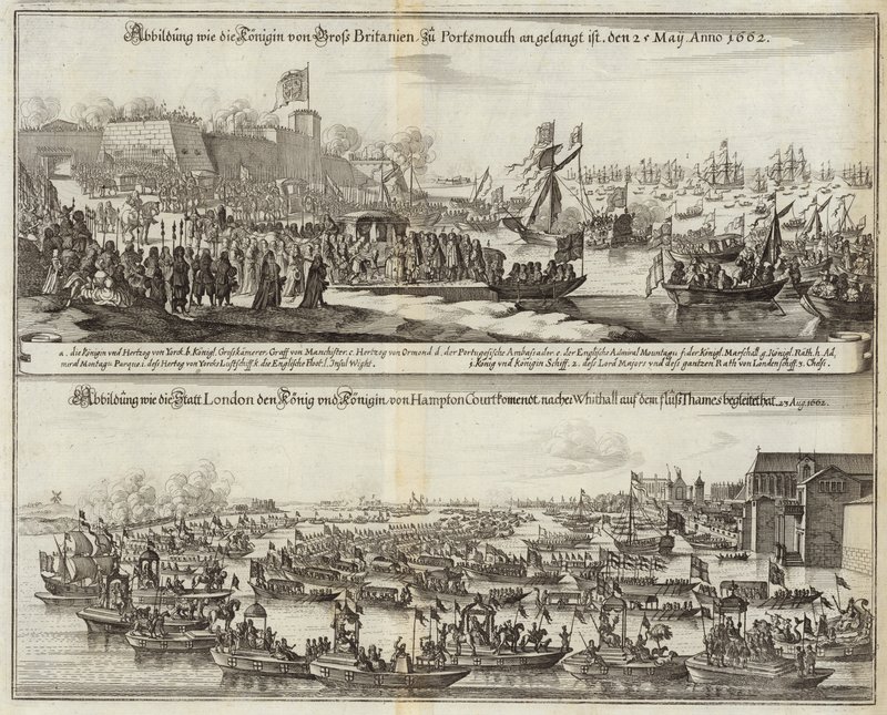 Foules rassemblées pour les Royals en Grande-Bretagne en 1662 - Mattaus the Younger Merian