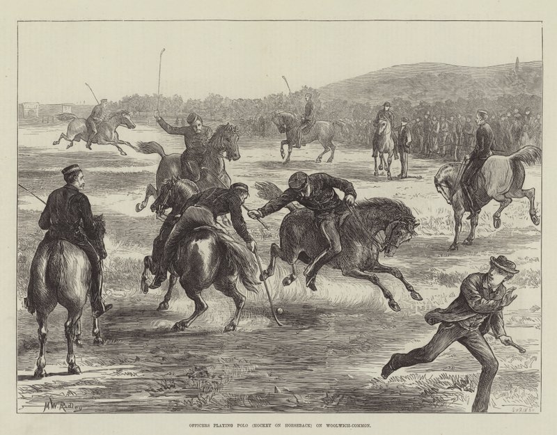 Officiers jouant au polo (hockey à cheval) sur Woolwich-Common - Matthew White Ridley