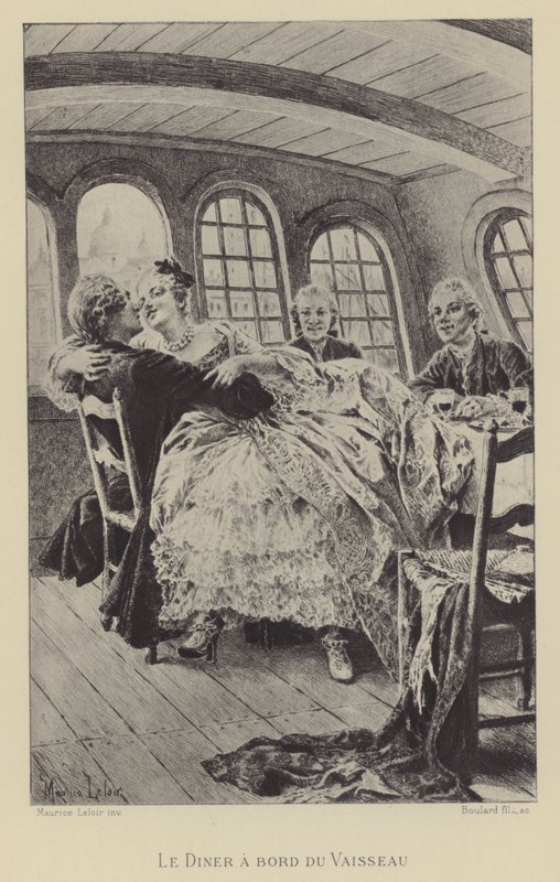 Dîner à bord du navire (gravure) - Maurice Leloir