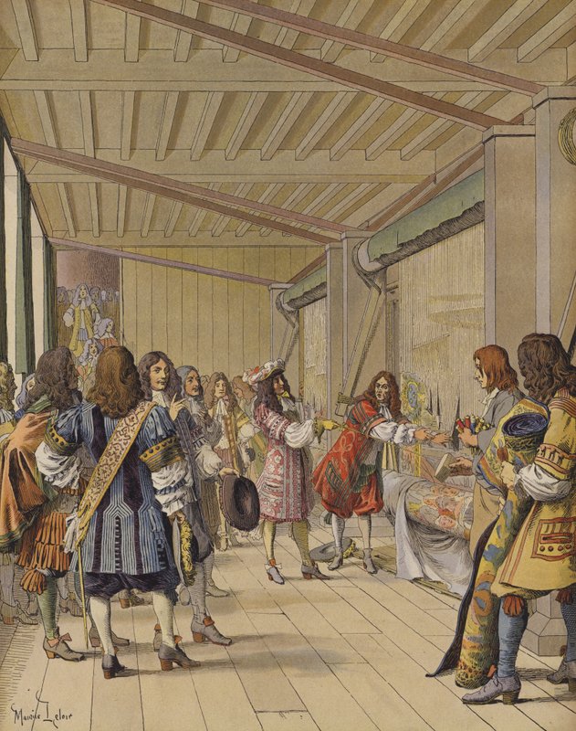 Visite de Louis XIV aux Gobelins, Lebrun lui montrant les ateliers - Maurice Leloir