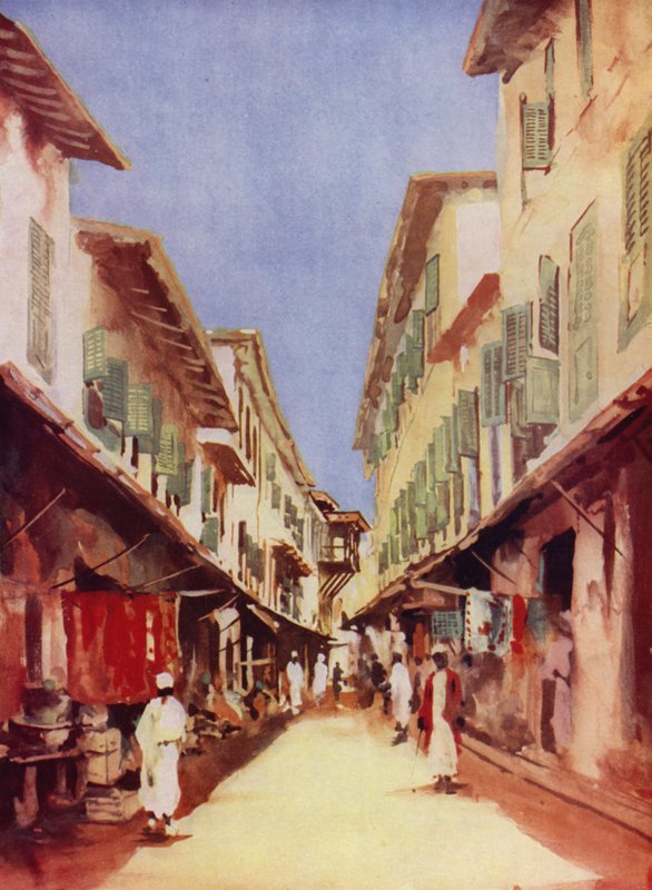 Une rue à Zanzibar (lithographie en couleur) - Maurice Randall