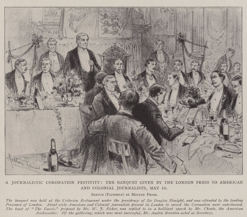 Une fête de couronnement journalistique, le banquet donné par la presse londonienne aux journalistes américains et coloniaux, 10 mai - Melton Prior