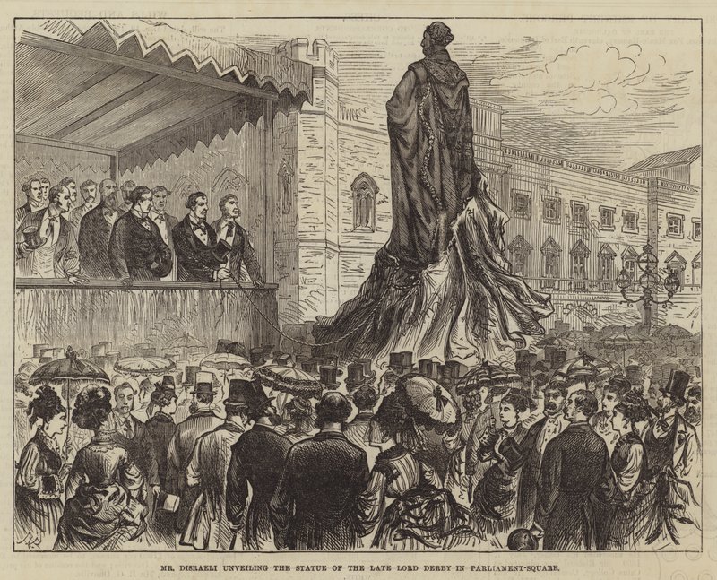M. Disraeli dévoilant la statue du défunt Lord Derby à Parliament-Square - Melton Prior