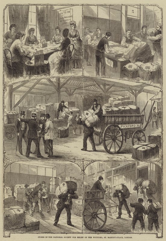 Magasins de la Société nationale pour le secours des blessés, St Martins-Place, Londres - Melton Prior