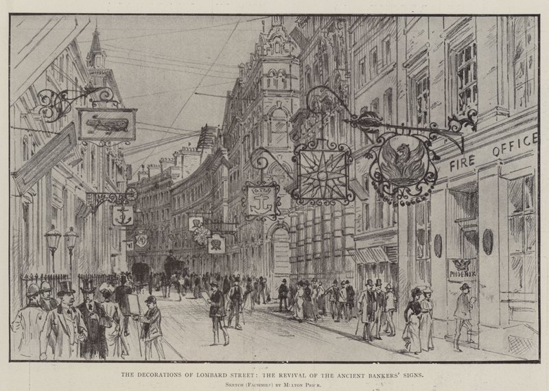 Les décorations de Lombard Street, la renaissance des anciens signes des banquiers - Melton Prior