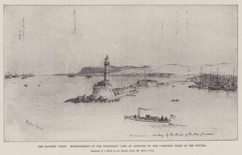 La crise orientale, bombardement du camp insurgé à Akrotiri par la flotte combinée des puissances - Melton Prior