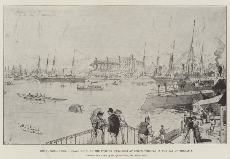 La crise turque, navires de garde des ambassades étrangères à Constantinople dans la baie de Thérapia - Melton Prior