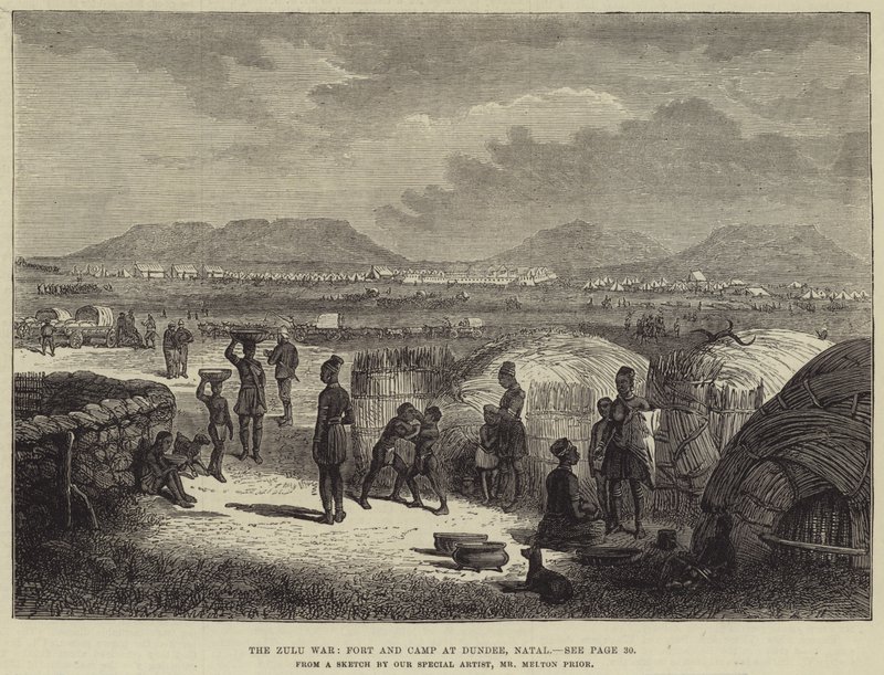 La guerre zouloue, fort et camp à Dundee, Natal - Melton Prior