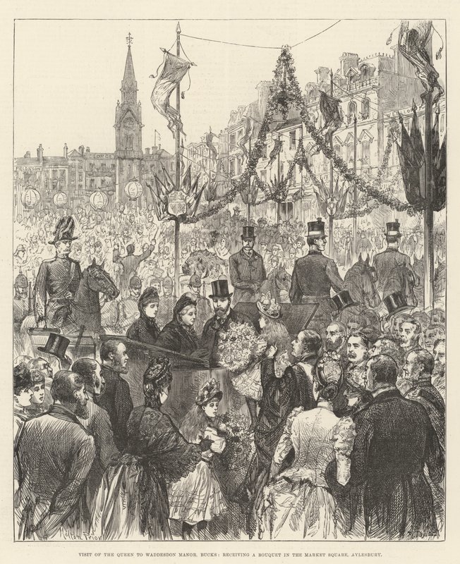 Visite de la Reine à Waddesdon Manor, Bucks, recevant un banquet sur la place du marché, Aylesbury - Melton Prior