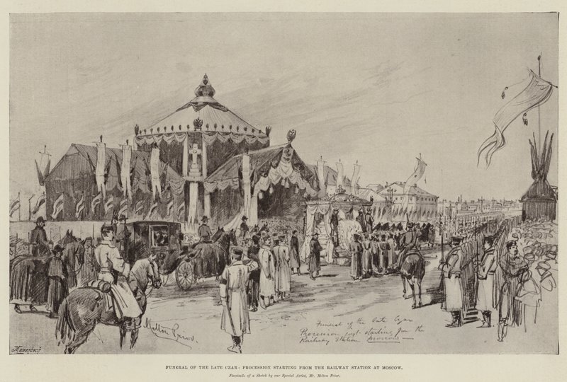Funérailles du défunt tsar, procession partant de la gare de Moscou - Melton Prior