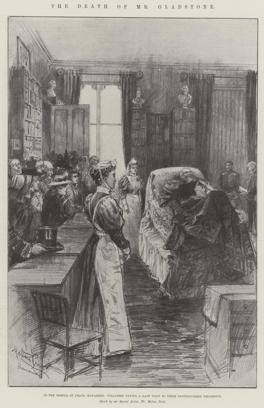 La mort de M. Gladstone, dans le Temple de la Paix, Hawarden, les villageois rendant une dernière visite à leur voisin distingué - Melton Prior