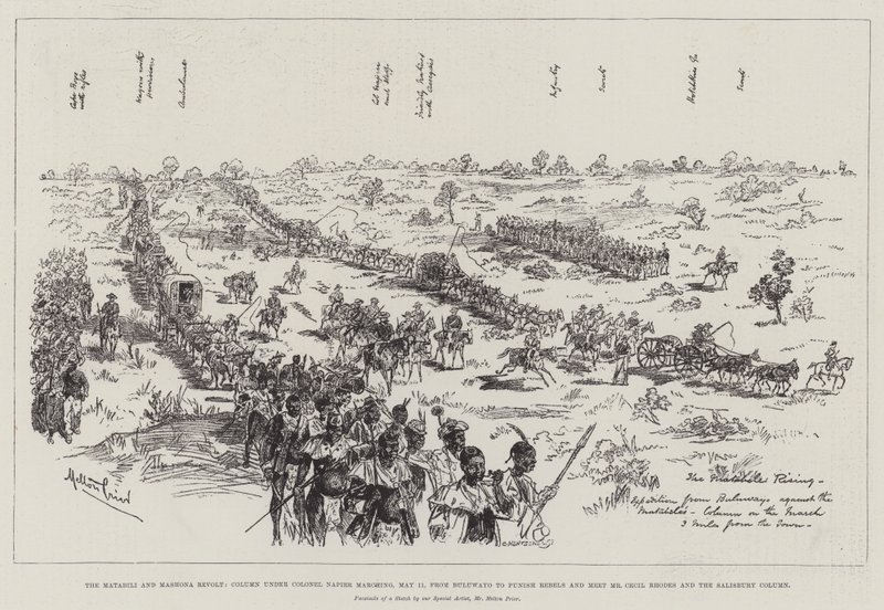La révolte des Matabili et Mashona, colonne sous le colonel Napier marchant, 11 mai, de Buluwayo pour punir les rebelles et rencontrer M. Cecil Rhodes et la colonne de Salisbury - Melton Prior