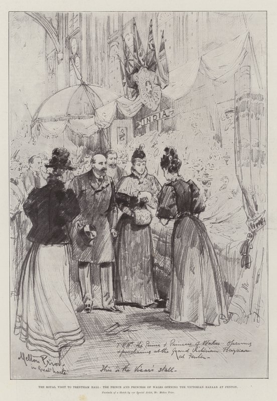 La visite royale à Trentham Hall, le prince et la princesse de Galles ouvrant le bazar victorien à Fenton - Melton Prior