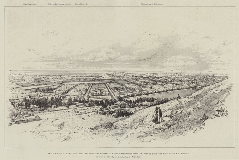 La ville de Doornfontein, Johannesburg, propriété de la compagnie des eaux, vue du réservoir de service élevé - Melton Prior