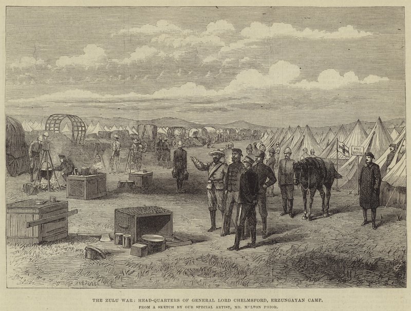 La guerre zouloue, quartier général du général Lord Chelmsford, camp d