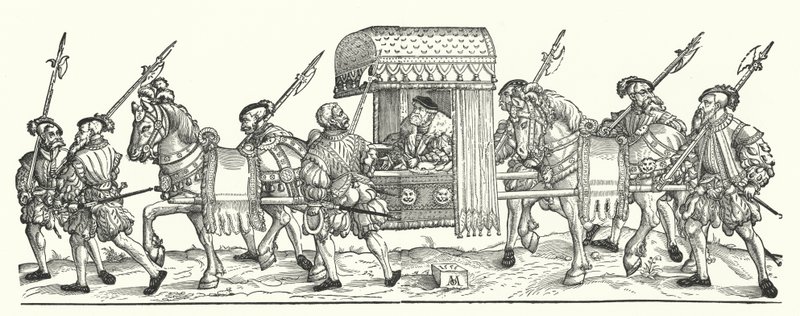 Un électeur allemand voyageant en litière (gravure) - Michael Ostendorfer