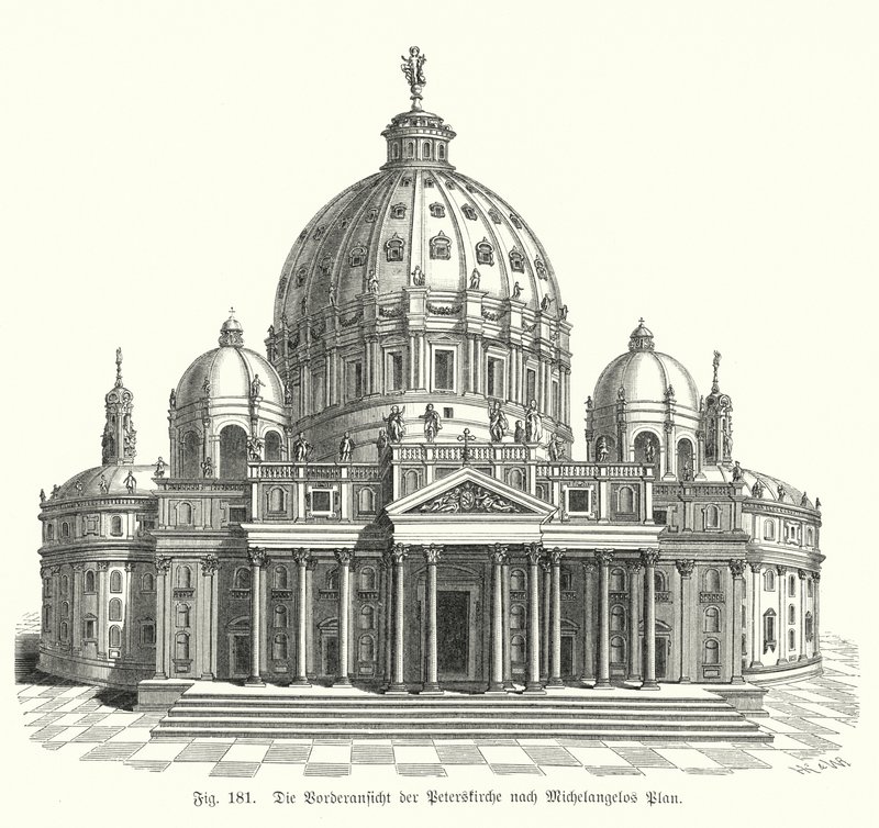 Vue du design de Michel-Ange pour la façade de la basilique Saint-Pierre, Rome, Italie - Michelangelo (after) Buonarroti