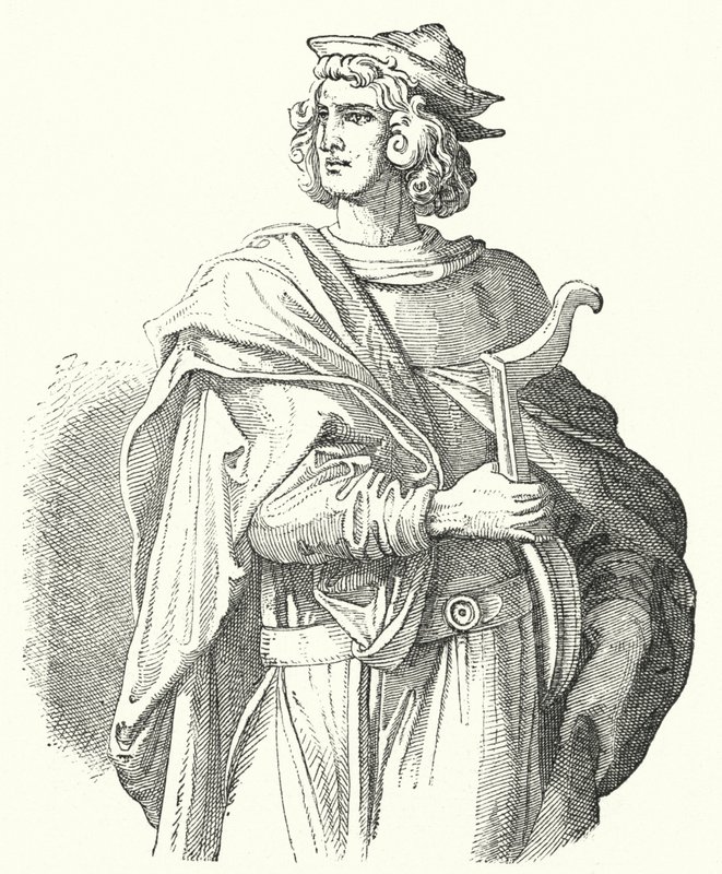 Walther von der Vogelweide, poète lyrique allemand du Moyen Haut Allemand (gravure) - Moritz Ludwig von Schwind