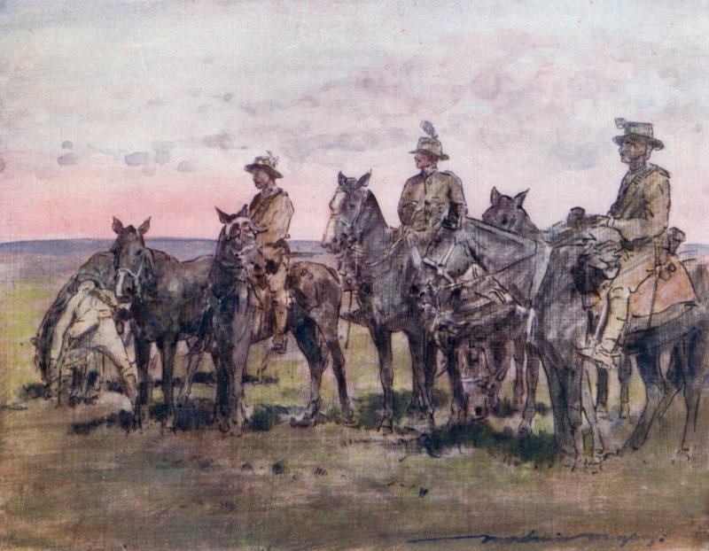 Les fusiliers montés de Nouvelle-Zélande agissant comme éclaireurs - Mortimer Ludington Menpes