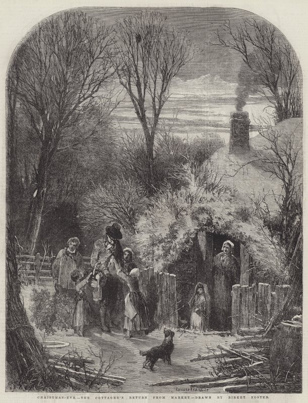 Veille de Noël, le retour du paysan du marché - Myles Birket Foster