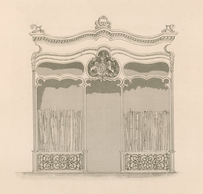 Devanture de magasin dans le style Louis XIV français pour Messieurs Sangster, marchands de parapluies et de cannes, Regent Street, Londres - Nathaniel Whittock