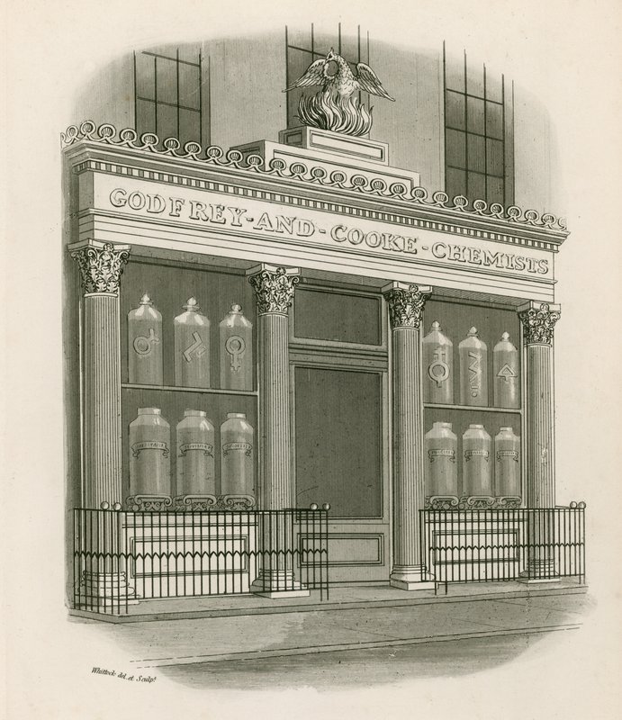 Devanture de la boutique de Godfrey et Cooke, chimistes, Conduit Street, Londres - Nathaniel Whittock