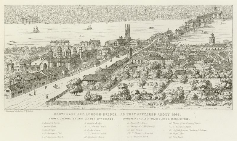 Southwark et London Bridge, vers 1546 - Nathaniel Whittock