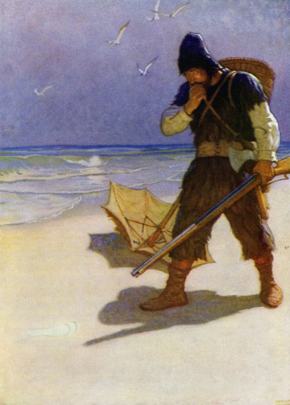 Illustration pour Robinson Crusoé - Newell Convers (after) Wyeth